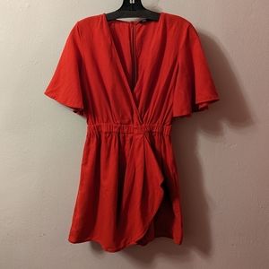 Zara Women Linen Blend Red Romper, Size S
